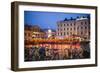 Sweden, Linkoping, cafes and bars on Stora target square, dusk-Walter Bibikow-Framed Photographic Print