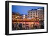 Sweden, Linkoping, cafes and bars on Stora target square, dusk-Walter Bibikow-Framed Photographic Print