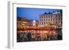 Sweden, Linkoping, cafes and bars on Stora target square, dusk-Walter Bibikow-Framed Photographic Print