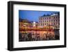 Sweden, Linkoping, cafes and bars on Stora target square, dusk-Walter Bibikow-Framed Photographic Print