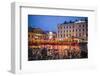 Sweden, Linkoping, cafes and bars on Stora target square, dusk-Walter Bibikow-Framed Photographic Print