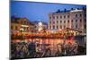 Sweden, Linkoping, cafes and bars on Stora target square, dusk-Walter Bibikow-Mounted Photographic Print