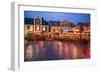 Sweden, Linkoping, cafes and bars on Stora target square, dusk-Walter Bibikow-Framed Photographic Print