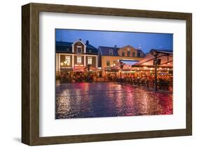 Sweden, Linkoping, cafes and bars on Stora target square, dusk-Walter Bibikow-Framed Photographic Print