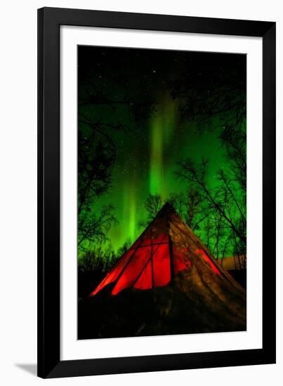 Sweden, Norrbotten, Abisko. Aurora Borealis (Northern Lights) over a Tenttipi.-Fredrik Norrsell-Framed Photographic Print