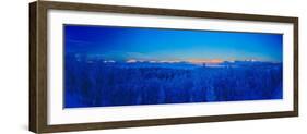 Sweden, Norrbotten, Abisko. Winter light over frosted birch forest and Torne Lake.-Fredrik Norrsell-Framed Photographic Print