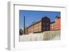 Sweden, Norrkoping, early Swedish industrial town, factory buildings and waterfall-Walter Bibikow-Framed Photographic Print