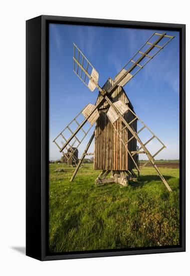 Sweden, Oland Island, Lerkaka, antique wooden windmills-Walter Bibikow-Framed Stretched Canvas