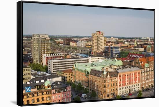 Sweden, Scania, Malmo, Inre Hamnen inner harbor, elevated skyline view-Walter Bibikow-Framed Stretched Canvas