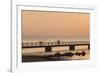 Sweden, Scania, Malmo, Riberborgs Stranden beach area, pier at sunset-Walter Bibikow-Framed Photographic Print