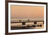 Sweden, Scania, Malmo, Riberborgs Stranden beach area, pier at sunset-Walter Bibikow-Framed Photographic Print