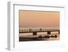 Sweden, Scania, Malmo, Riberborgs Stranden beach area, pier at sunset-Walter Bibikow-Framed Photographic Print