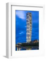 Sweden, Scania, Malmo, Turning Torso building, designed by architect Santiago Calatrava, 2005, dusk-Walter Bibikow-Framed Photographic Print