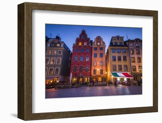 Sweden, Stockholm, Gamla Stan, Old Town, buildings of the Stortorget Square, dusk-Walter Bibikow-Framed Photographic Print