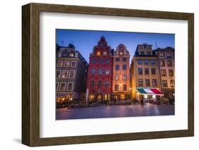 Sweden, Stockholm, Gamla Stan, Old Town, buildings of the Stortorget Square, dusk-Walter Bibikow-Framed Photographic Print