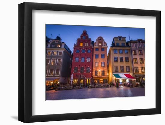 Sweden, Stockholm, Gamla Stan, Old Town, buildings of the Stortorget Square, dusk-Walter Bibikow-Framed Photographic Print