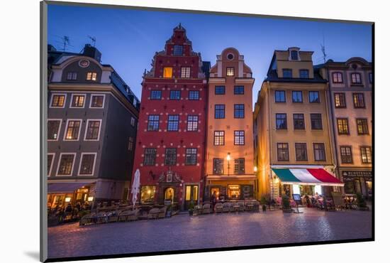 Sweden, Stockholm, Gamla Stan, Old Town, buildings of the Stortorget Square, dusk-Walter Bibikow-Mounted Photographic Print