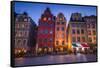 Sweden, Stockholm, Gamla Stan, Old Town, buildings of the Stortorget Square, dusk-Walter Bibikow-Framed Stretched Canvas