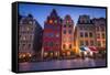 Sweden, Stockholm, Gamla Stan, Old Town, buildings of the Stortorget Square, dusk-Walter Bibikow-Framed Stretched Canvas