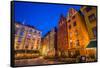 Sweden, Stockholm, Gamla Stan, Old Town, buildings of the Stortorget Square, dusk-Walter Bibikow-Framed Stretched Canvas