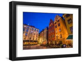 Sweden, Stockholm, Gamla Stan, Old Town, buildings of the Stortorget Square, dusk-Walter Bibikow-Framed Photographic Print