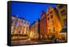 Sweden, Stockholm, Gamla Stan, Old Town, buildings of the Stortorget Square, dusk-Walter Bibikow-Framed Stretched Canvas