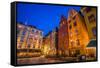 Sweden, Stockholm, Gamla Stan, Old Town, buildings of the Stortorget Square, dusk-Walter Bibikow-Framed Stretched Canvas