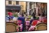 Sweden, Stockholm, Gamla Stan, Old Town, cafe tables-Walter Bibikow-Mounted Photographic Print