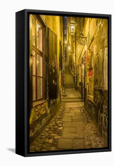Sweden, Stockholm, Gamla Stan, Old Town, Marten Trotzigs Grand, narrowest street in Stockholm-Walter Bibikow-Framed Stretched Canvas