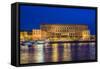 Sweden, Stockholm, Gamla Stan, Old Town, Royal Palace, dusk-Walter Bibikow-Framed Stretched Canvas