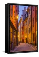 Sweden, Stockholm, Gamla Stan, Old Town, Royal Palace, old town street, dusk-Walter Bibikow-Framed Stretched Canvas