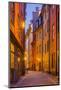 Sweden, Stockholm, Gamla Stan, Old Town, Royal Palace, old town street, dusk-Walter Bibikow-Mounted Photographic Print