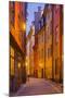 Sweden, Stockholm, Gamla Stan, Old Town, Royal Palace, old town street, dusk-Walter Bibikow-Mounted Photographic Print