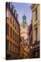 Sweden, Stockholm, Gamla Stan, Old Town, Storkyrkan Cathedral, dusk-Walter Bibikow-Stretched Canvas