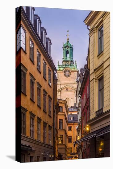 Sweden, Stockholm, Gamla Stan, Old Town, Storkyrkan Cathedral, dusk-Walter Bibikow-Stretched Canvas