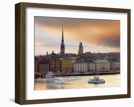 Sweden, Stockholm, Riddarfjarden, Gamla Stan, Passenger Ferries in Bay at Dusk-Shaun Egan-Framed Photographic Print