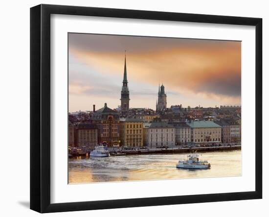 Sweden, Stockholm, Riddarfjarden, Gamla Stan, Passenger Ferries in Bay at Dusk-Shaun Egan-Framed Photographic Print