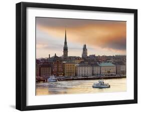 Sweden, Stockholm, Riddarfjarden, Gamla Stan, Passenger Ferries in Bay at Dusk-Shaun Egan-Framed Photographic Print