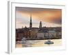 Sweden, Stockholm, Riddarfjarden, Gamla Stan, Passenger Ferries in Bay at Dusk-Shaun Egan-Framed Photographic Print