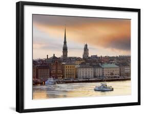 Sweden, Stockholm, Riddarfjarden, Gamla Stan, Passenger Ferries in Bay at Dusk-Shaun Egan-Framed Photographic Print