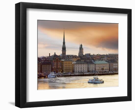 Sweden, Stockholm, Riddarfjarden, Gamla Stan, Passenger Ferries in Bay at Dusk-Shaun Egan-Framed Photographic Print