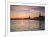 Sweden, Stockholm, Stockholm City Hall and Riddarholmen church, sunset-Walter Bibikow-Framed Photographic Print