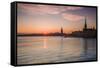 Sweden, Stockholm, Stockholm City Hall and Riddarholmen church, sunset-Walter Bibikow-Framed Stretched Canvas