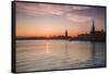 Sweden, Stockholm, Stockholm City Hall and Riddarholmen church, sunset-Walter Bibikow-Framed Stretched Canvas