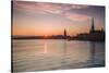Sweden, Stockholm, Stockholm City Hall and Riddarholmen church, sunset-Walter Bibikow-Stretched Canvas