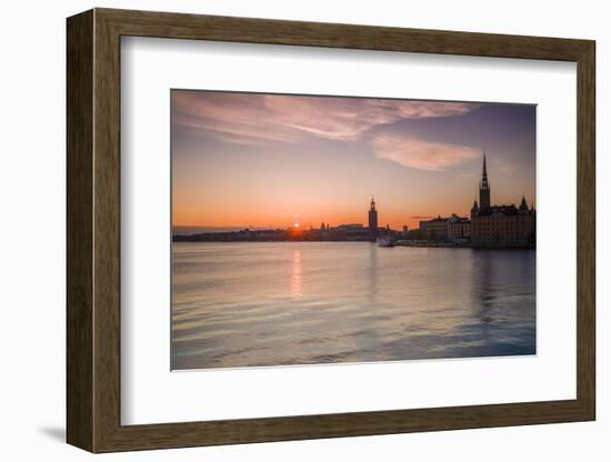 Sweden, Stockholm, Stockholm City Hall and Riddarholmen church, sunset-Walter Bibikow-Framed Photographic Print