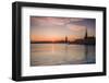 Sweden, Stockholm, Stockholm City Hall and Riddarholmen church, sunset-Walter Bibikow-Framed Photographic Print