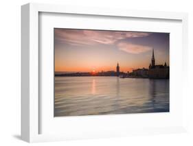 Sweden, Stockholm, Stockholm City Hall and Riddarholmen church, sunset-Walter Bibikow-Framed Photographic Print