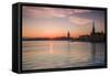 Sweden, Stockholm, Stockholm City Hall and Riddarholmen church, sunset-Walter Bibikow-Framed Stretched Canvas