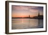 Sweden, Stockholm, Stockholm City Hall and Riddarholmen church, sunset-Walter Bibikow-Framed Photographic Print